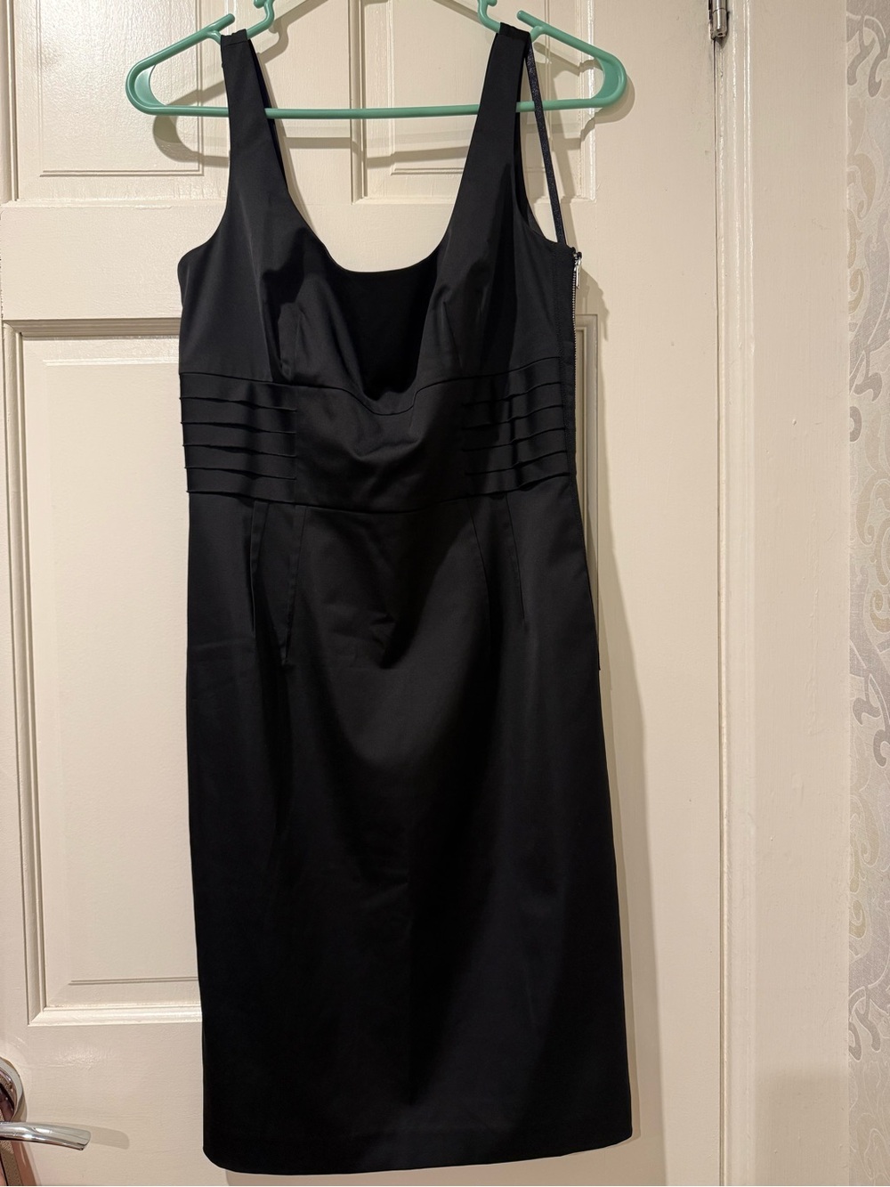 Ann Taylor Black Midi Sheath Dress with Pleated Waist